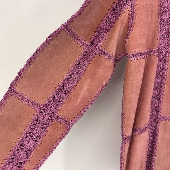 Y2K Vintage Mauve Pink Leather Patchwork Pieced Long Sleeve Top NWT size Medium - Picture 3 of 11